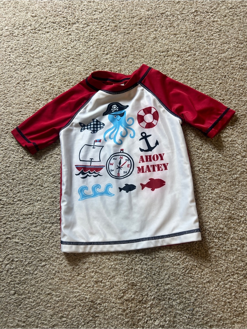 Gymboree Baby Boys Rash Guard Size 18-24 Months Red White Ahoy Matey Nautical
